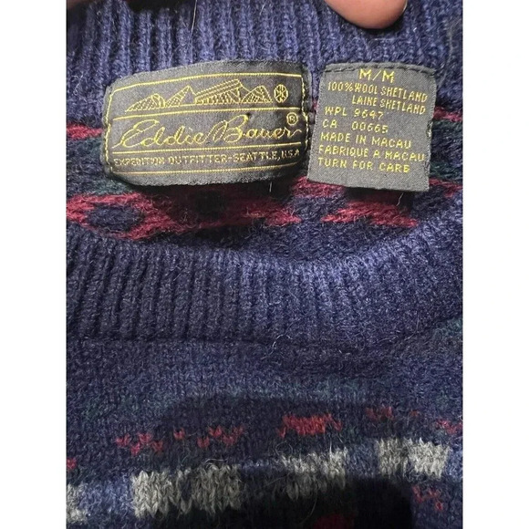 Vintage Eddie Bauer Men's Wool Shetland All Over Print Wool Sweater Size Medium - Picture 3 of 7